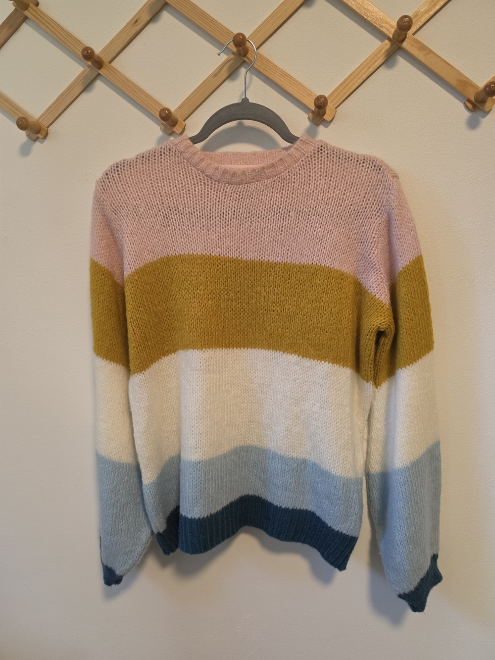 Topshop Striped Crewneck Sweater in Pink, Mustard & Blue